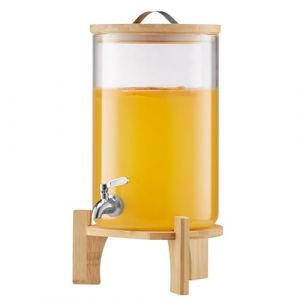 VEVOR Distributeur de Boissons Grande Capacit&eacute; de 8 L, Fontaine &agrave; Eau en Verre, Distribution d&rsquo;Eau Jus Limonade Th&eacute; Glac&eacute;, avec Support en Bois et Robinet en Inox, pour Restaurant Caf&eacute; H&ocirc;tel F&ecirc;te