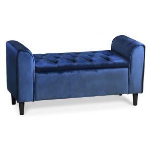 Image de Banc Coffre en Velours "Turner" 114cm Bleu Prix