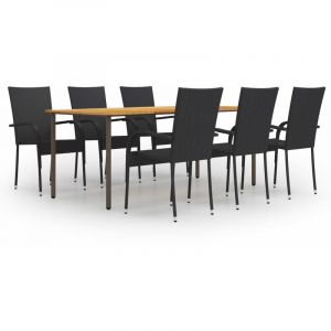 Image de VidaXL Ensemble de salle à manger de jardin 7 pcs Résine tressée Noir Noir