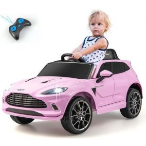 COSTWAY Aston Martin Voiture &Eacute;lectrique 12V/4,5 Ah pour Enfants 3 8 Ans,T&eacute;l&eacute;commande 2 4G, 2 Moteur, LED, USB, Radio, Klaxon, Rose