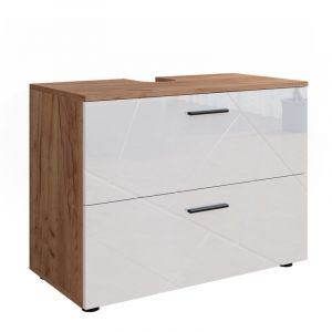 Meuble sous vasque simple Irma, Blanc brillant/Chêne doré, 80 x 58.6 cm, Vicco