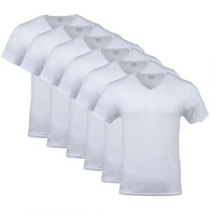 Gildan T- Shirts à col en V, Multipack, Style G1103 Tricot, Blanc (Lot de 6), Homme
