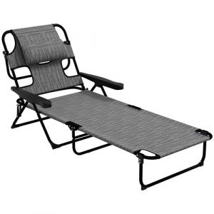Outsunny Bain de soleil transat pliable inclinable - coussins, espace tête - acier noir polyester gris chiné