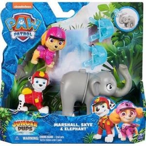 Spin Master Coffret Pour Pat Patrouille Jungle : Chien Marcus + Chienne Stella + Elephant + 2 Accessoires + 1 Carte Tigre - Set Figurine