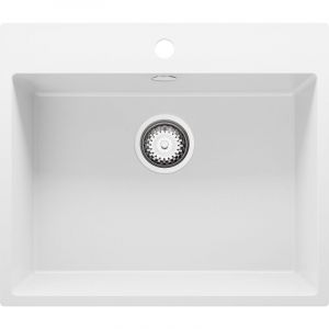 Primagran - vier Cusine en Granit 58x50 cm Lavabo Cuisine 1 Bac + Kit de Vidage, Évier au meuble 60cm Évier à Encastrer de Blanc - white