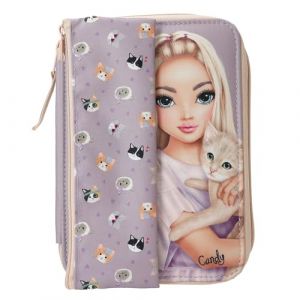Depesche 13658 TOPModel Kitty and Doggy - Trousse à Crayons remplie en Violet, avec Un Motif de modèle et des Chats, avec de Couleur, des Ciseaux et Bien Plus Encore