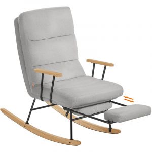 Fauteuil à bascule - SONGMICS HOME - Dossier réglable - Repose-pieds - Gris tourterelle