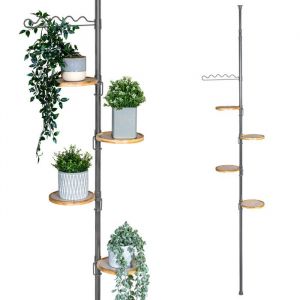 Bremermann &Eacute;tag&egrave;re &agrave; fleurs t&eacute;lescopique avec 4 &eacute;tag&egrave;res en bambou escalier &agrave; fleurs r&eacute;glable en hauteur de 140 &agrave; 290 cm gris