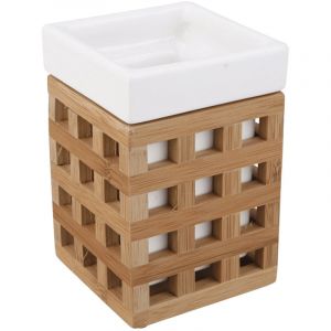 Optima Libra Porte-brosse &agrave; dents en c&eacute;ramique et bois de bambou au design carr&eacute;, Blanc (LIB27)