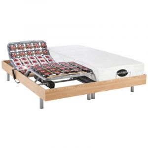 Lit électrique relaxation tout plots matelas mémoire de forme et bambou LYSIS III de NATUREA - moteurs OKIN - 2 x 90 x 200 cm - chêne