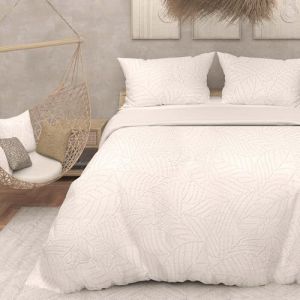 Soleil d'Ocre Intemporel Parure Housse de Couette 3D Microfibre 240x220 cm Maya Blanc, par