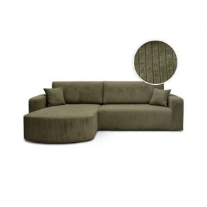 Loungitude Canapé d'angle réversible 4 places en velours côtelé - Vert kaki