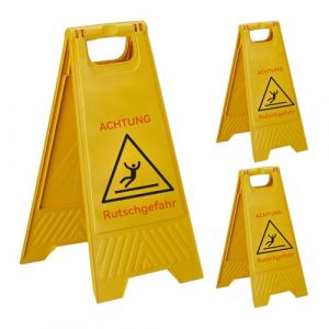 Relaxdays Panneau &laquo; Attention : Sol Glissant &raquo; Lot de 3 Pliables Recto-Verso Plastique Jaune 59 x 29 x 23 cm