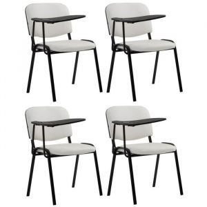 CLP Lot de 4 Chaises Ken en similicuir avec tablette rabattable Blanc