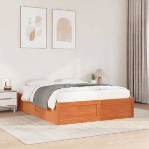 VidaXL Cadre de lit cire marron 140x200 cm bois de pin massif, meuble de chambre à coucher, sommier, lit en bois, lit, lit double