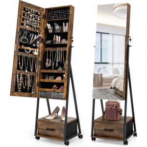 Armoire à bijoux 2 en 1 avec miroir marron 42 x 38 x 157 cm