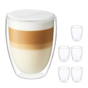 Relaxdays Tasse à Latte Macchiato, en Lot de 6, Double paroi, capacité 350 ML, Convient au Lave-Vaisselle, Transparente