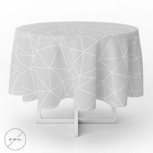 ORYX 5544096 Nappe en Toile cir&eacute;e en PVC, imperm&eacute;able et Anti-Taches, Ronde avec Motifs g&eacute;om&eacute;triques Gris d&rsquo;Un diam&egrave;tre de 140 cm pour l&rsquo;int&eacute;rieur et l&rsquo;ext&eacute;rieur