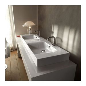 Image de Cristina Ondyna Lavabo double vasque en céramique Cento 140 cm à poser ou suspendre - Ondyna WCE14045
