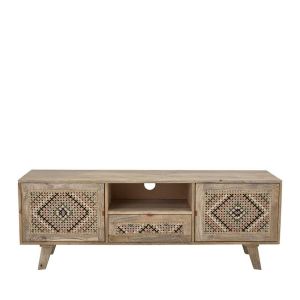 Bloomingville Meuble TV 2 portes en bois et cannage 140cm - Celest