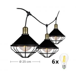 V-TAC Caténaire 3Mt Avec 6 Lanternes Noires Opaques Ip65 Vt-717S 8974