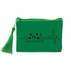 Porte monnaie et porte cles vert Taperso avec motif panda et battement du coeur personnalisable