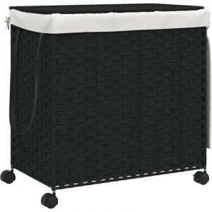 VidaXL Panier à linge avec roulettes noir 60x35x60,5 cm résine tressée