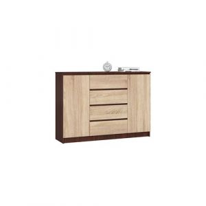 Commode akord K140 Wengé 138 cm 2 portes 4 tiroirs façade Chêne Sonoma 4 étagères 138x40x99 cm