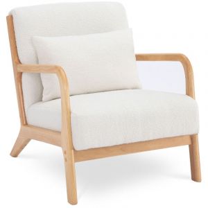 Sicaan - Fauteuil scandinave vintage marie bouclette blanc et bois