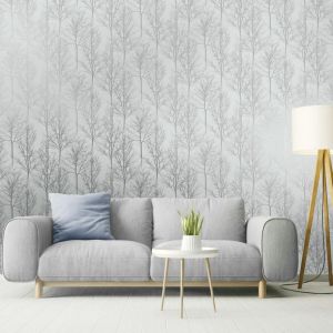 Dutch wallcoverings Papier peint Rhea Trees Gris et argent&eacute;