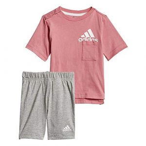 Adidas GM8971 I BOS Sum Set Sport Set Unisex-Baby Top:Hazy Rose/White Bottom:Medium Grey Heather 1824