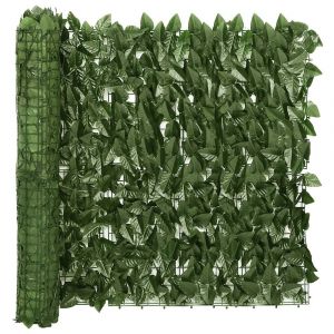 Écran de balcon brise pare vue protection confidentialité avec feuilles 600 x 75 cm vert foncé 02_0010013