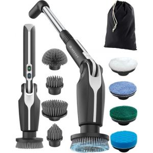 Heevey Brosse de nettoyage électrique - Brosse à récurer - Brosse à récurer - 8 accessoires - Convient à la salle de bain et à la cuisine