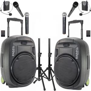 Ibiza Sound Pack Sono 2 Enceintes Portables USB Bluetooth PORT12VHF-MKII-TWS 700W 6 Micros - Paire Supports Enceintes SS01B-MINI