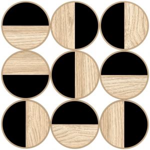 Homcom D&eacute;coration murale m&eacute;tal dor&eacute; g&eacute;om&eacute;trique 9 disques 60 x 60 cm bicolore effet bois naturel noir