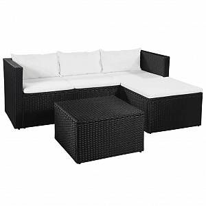 Image de VidaXL Mobilier de jardin 10 pcs Résine tressée Noir et blanc crème