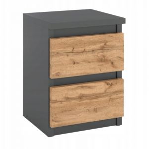 Table de chevet - Table de chevet avec 2 tiroirs - Wotan chêne / gris, H 40cm L 30cm Gl. 30cm