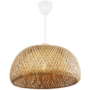 Plafonnier en osier et bambou double d&ocirc;me, E27, blanc &Oslash;38 cm