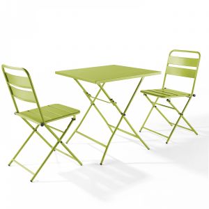 Oviala Ensemble table carrée et 2 chaises pliantes Palavas - Vert