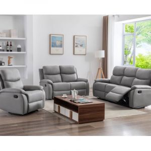 M&S Ensemble 2 canap&eacute;s + fauteuil relax manuel en pu gris clair - zolara