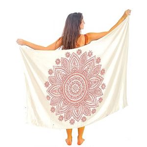 Image de Mandala Life ART Par&eacute;o de Plage pour Femme - Boho Chic Cache Maillot - Sarong - Tapisserie - Corail