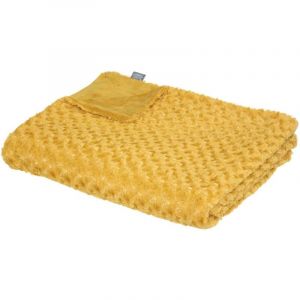 Pegane Plaid, couverture en polyester coloris jaune Ocre - longueur 230 x Profondeur 180 x Hauteur 2 cm -