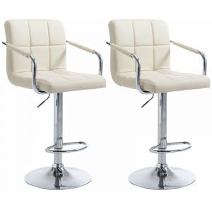 CLP Lot de 2 Tabourets de Bar Lucy V2 en Similicuir beige Chrome