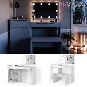 Vicco - Coiffeuse "Little Lilli" Blanc brillant avec banc et éclairage led