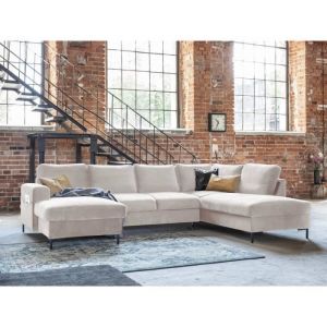 Bestmobilier - Lilly - canapé panoramique d'angle droit - 7 places - convertible avec coffre - en velours - beige - Beige
