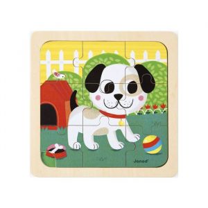 Janod Puzzle En Bois Chien Titus Joue Au Ballon 9 Pieces - Puzzle Enfant Avec Support Imprime Et Cadre - Jouet