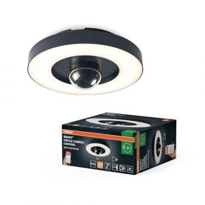 Image de Osram Applique extérieur SMART+ + caméra, blanc chaud 3000K, boîtier en polycarbonate de haute qualité gris foncé, haut-parleur intégré, carte mémoire, technologie WiFi intelligente