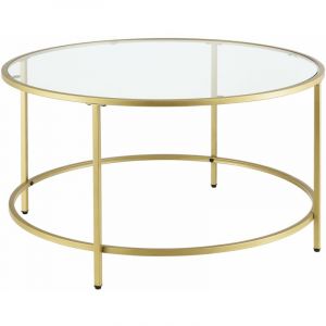 Image de Table b e ronde pour salon plateau en verre pieds en acier 84 cm doré Transparent