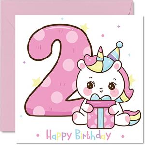 Carte d'anniversaire 2 ans pour fille – Carte d'anniversaire licorne magique – Carte d'anniversaire pour fille de 2 ans, cartes d'anniversaire pour filles, 145 mm x 145 mm, carte de vœux pour fille,