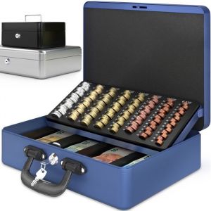 ACROPAQ Caisse monnaie Profetionnelle XL 36x27x11cm- Coffret Monnaie Acier- Monnayeur, 2 clés Compartiments monnaie- Poignée Robuste